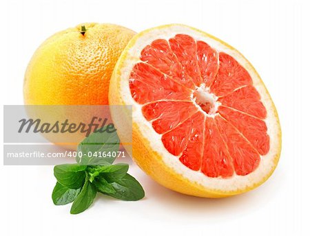 fresh grapefruit with cut isolated on white background with clipping path included