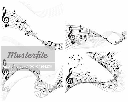 Vector musical notes staff backgrounds set for design use