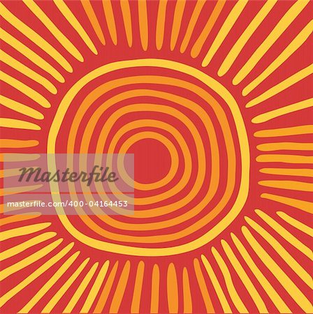 Vector Australian sun including ethnic motive with multicolored typical elements