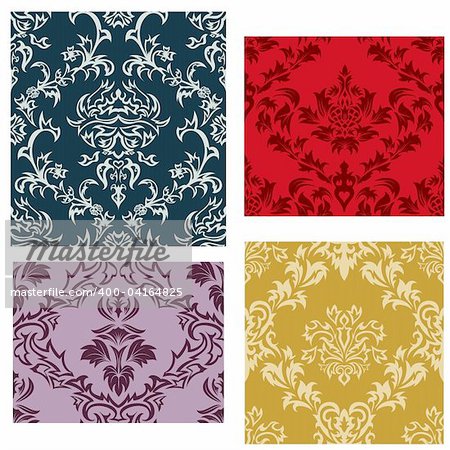 Damask seamless vector backgrounds set.  For easy making seamless pattern just drag all group into swatches bar, and use it for filling any contours.