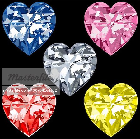 Vector Illustration of 5 Diamond Hearts.