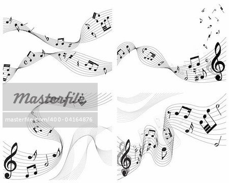 Vector musical notes staff backgrounds set for design use