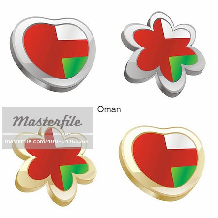 fully editable vector illustration of oman flag in heart and flower shape