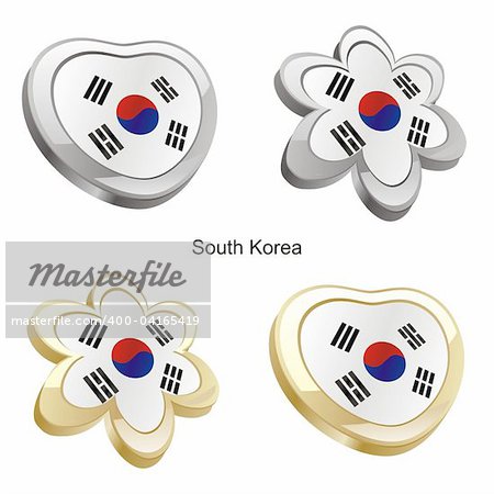 fully editable vector illustration of south korea flag in heart and flower shape