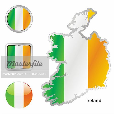 fully editable vector flag of ireland in map and web buttons shapes