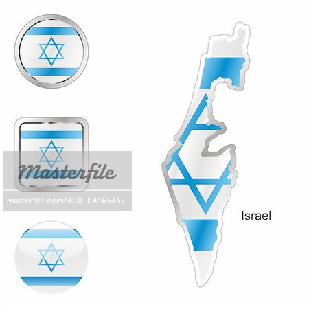 fully editable vector flag of israel  in map and web buttons shapes