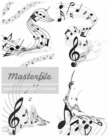 Vector musical notes staff backgrounds set for design use