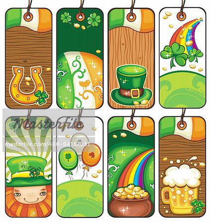 Set of labels for the St. Patricks Day with Irish symbols