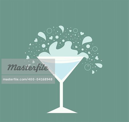 Fresh martini drink on neutral background. Vector Illustration of  alcohol drink in retro style.