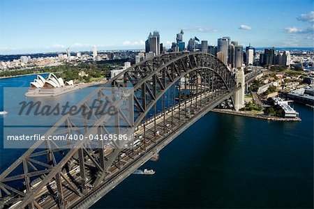 Aerial view of Sydney Harbour Bridge in Australia. Horizontal shot.