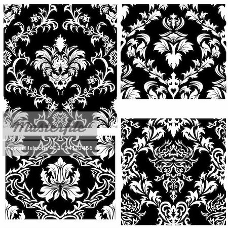 Damask seamless vector backgrounds set.  For easy making seamless pattern just drag all group into swatches bar, and use it for filling any contours.