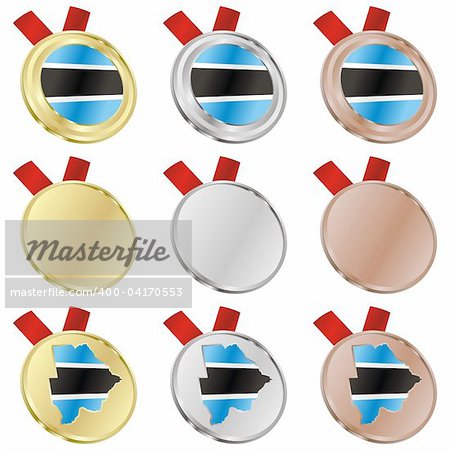 fully editable botswana vector flag in medal shapes