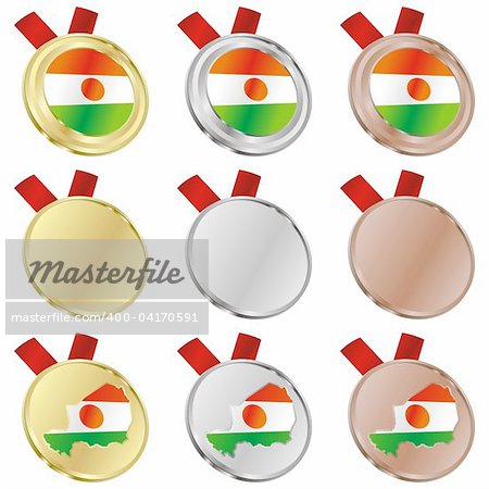 fully editable niger vector flag in medal shapes