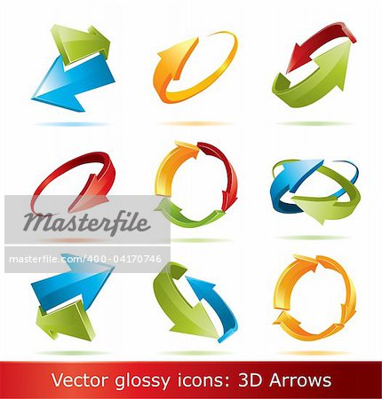 Colorful 3d vector arrows set for your business artwork.