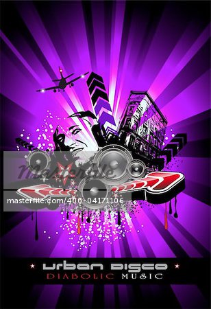 Urban Techno Music Event Background with Crazy DJ Shape for Disco Flyers