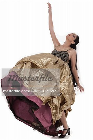 Attractive girl dancing belly dance in white background