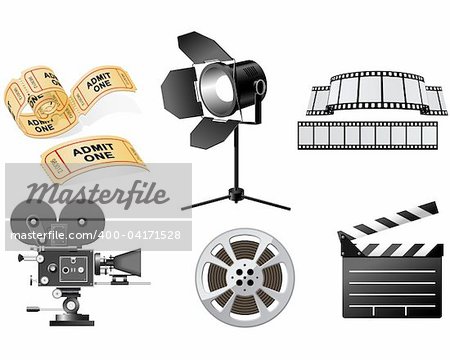 Film Industry attributes - film, movie camera and Film Slate