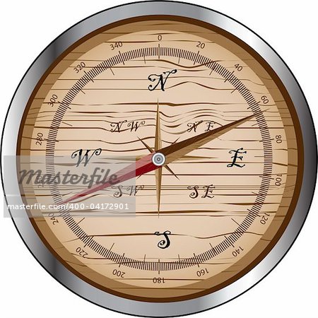 Instrument sea wooden compass in metallic body