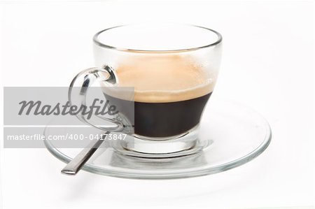 Espresso Coffee in a glass mug on a white background