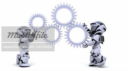 3d Render of robots with gear mechanism