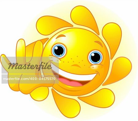 Cute and shiny Sun waiving hello