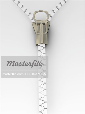 3d illustration of an isolated white and metal zipper