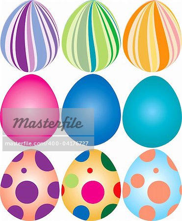 Vector Illustration of 9 decorated easter eggs.