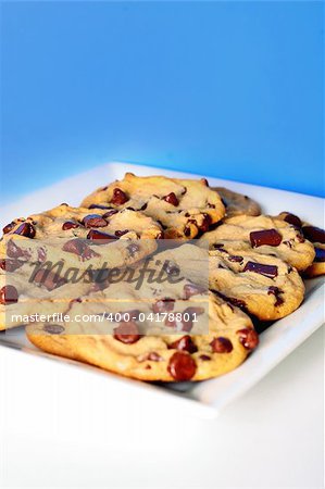 chocolate chip cookies half dark blue and white.j