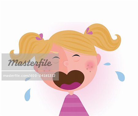 Crying small child. Vector cartoon illustration of cute crying baby girl.