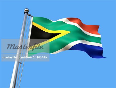 flag of south africa in front a blue sky - rendering