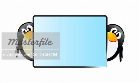 Very nice illustration of happy penguin you can put your text on the table