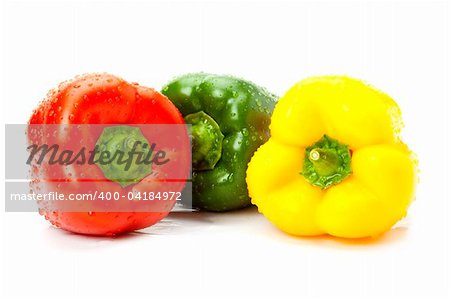 Close-up of Red, Green, Yellow Bell Peppers