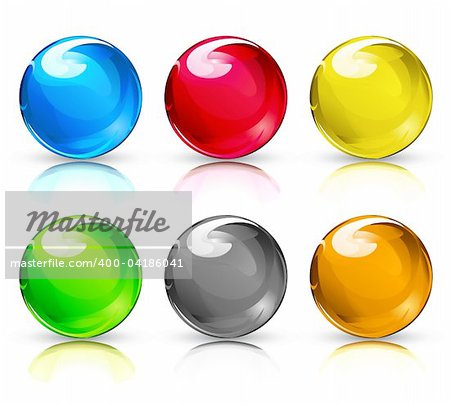 Vector illustration set of colouful refracting Glass balls/button spheres on a white background.