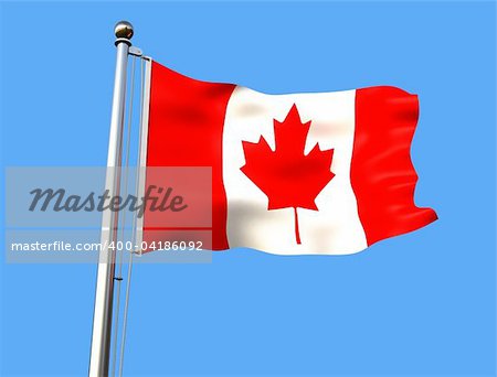 flag of canada on blue background with visible fabric texture - rendering