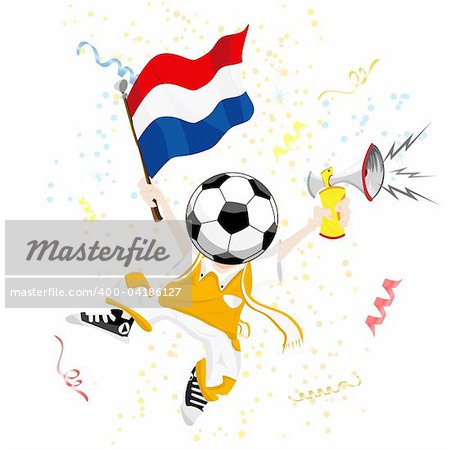Dutch Soccer Fan with Ball Head. Editable Vector Illustration