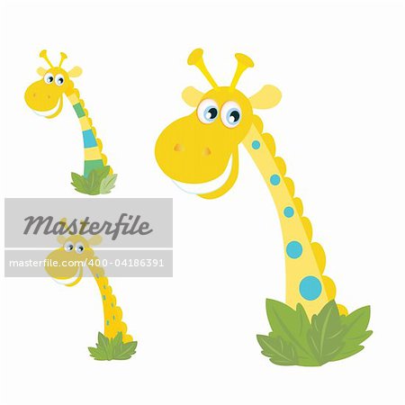 Cartoon cutte giraffes on white background. Vector Illustration.