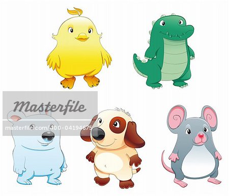 Baby pets. Funny cartoon and vector characters.