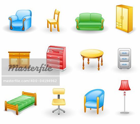 Furniture icon set.  Isolated on a white background.