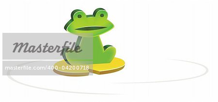 illustration drawing of green frog sitting on a yellow lotus leaf