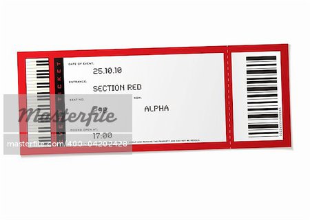 red concert event ticket with set number and bar code