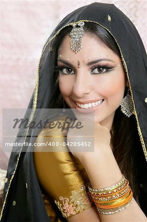 Beautiful indian brunette portrait with traditionl costume