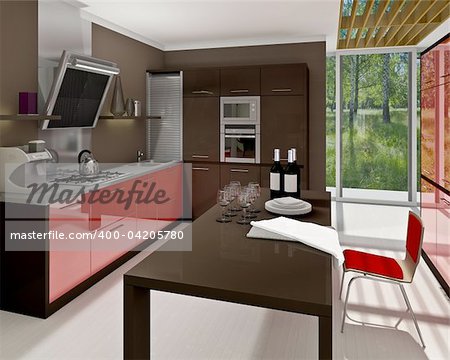 A modern kitchen interior. Made in 3d