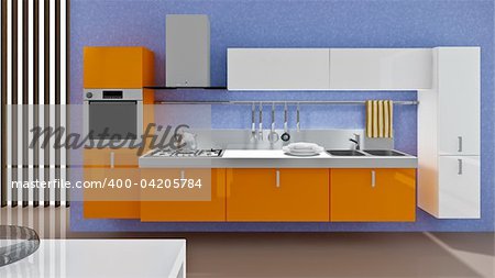A modern kitchen interior. Made in 3d
