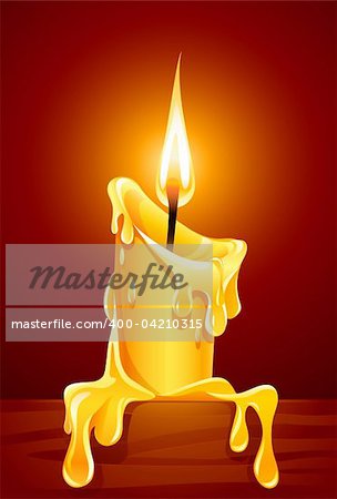 flame of burning candle with dripping wax vector illustration