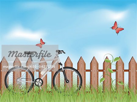 Summer background with a bike. Vector illustration.