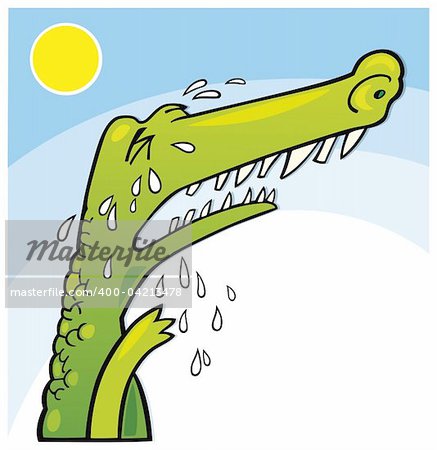 Illustration of funny crocodile crying