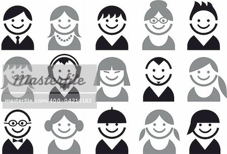 icon set of woman and man faces, vector pictogram