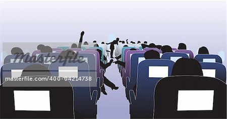 Editable vector illustration of passengers in an airplane