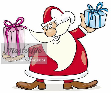 Illustration of funny santa claus with gifts
