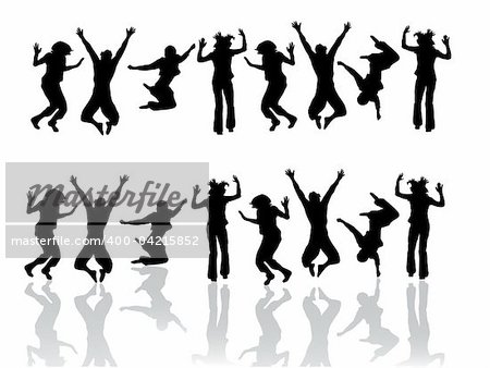 vector eps10 illustration of jumping teenager silhouettes